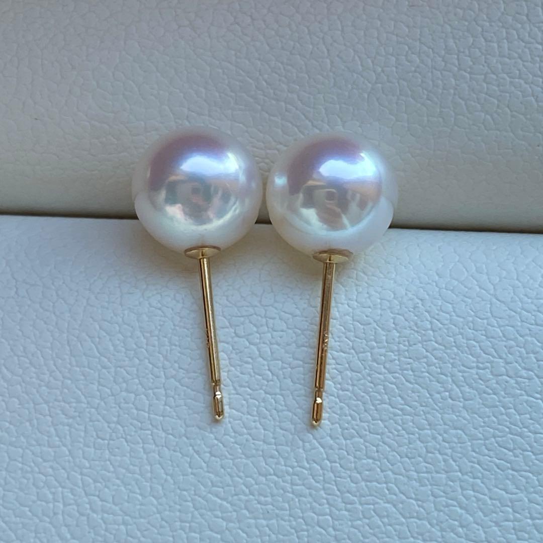 1950 美品❣️花珠級のテリ❣️K18❣️あこや真珠7-7.5mm ピアスAly手作