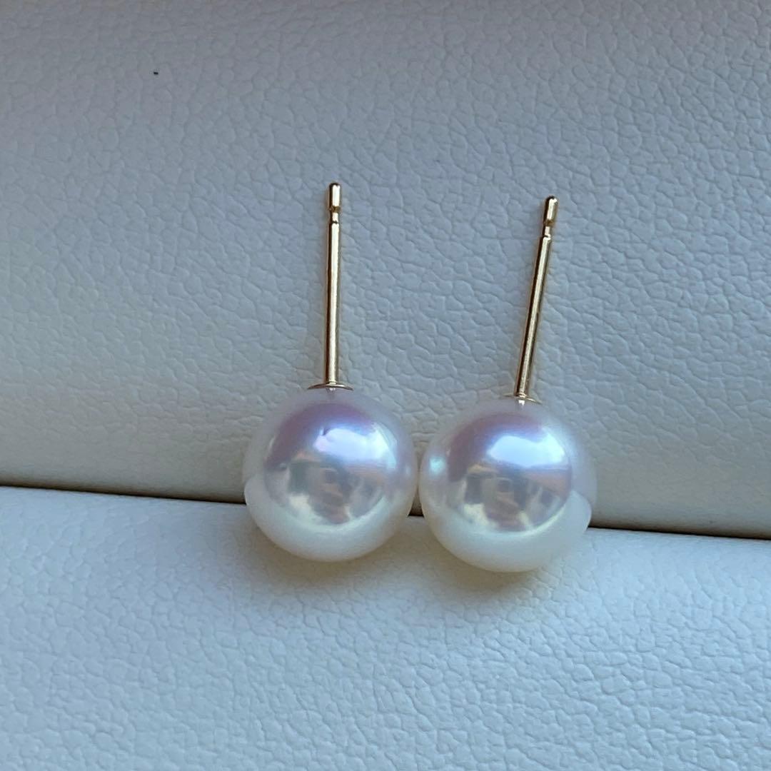 1950 美品❣️花珠級のテリ❣️K18❣️あこや真珠7-7.5mm ピアスAly手作