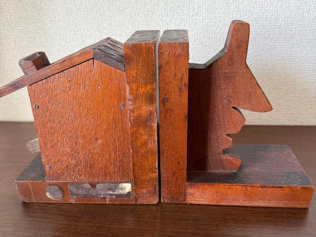 オルゴール付き木製ブックエンド 水車小屋 ランプ 昭和レトロ