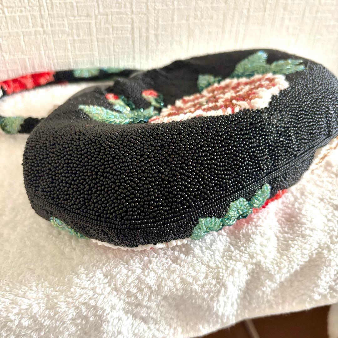 【美品】 和装バッグ ビーズバッグ 手刺繍バッグ がま口 総ビーズ ハンドバッグ
