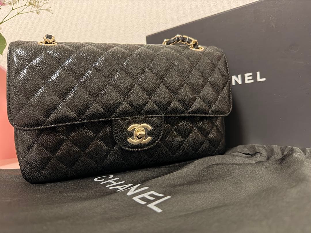 【1日間限定SALE】ノベルティ　 チェーン　フラップバッグ　キャビアスキン