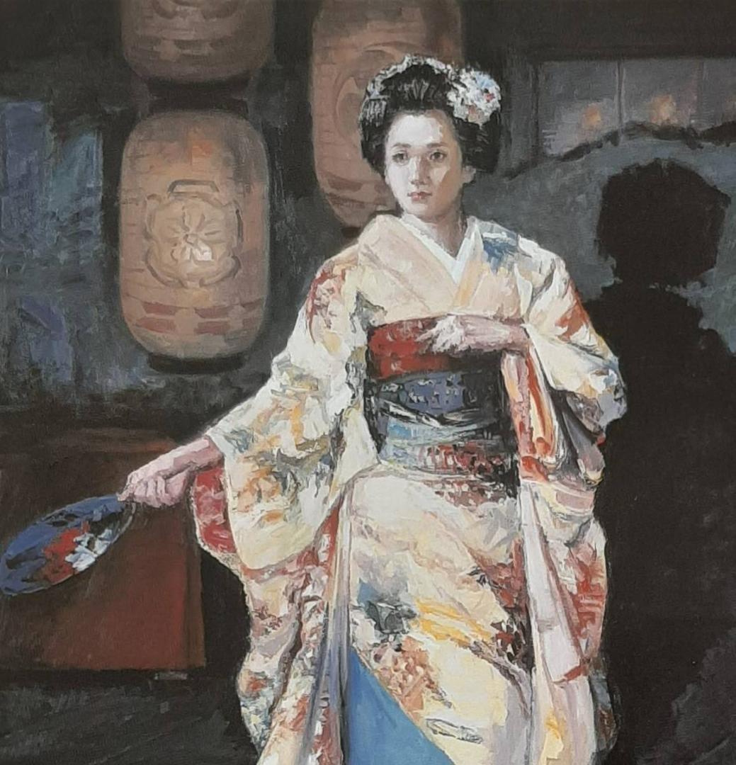 石川善一、「祇園の華」、希少画集の額装画、四季、風景、人気作品