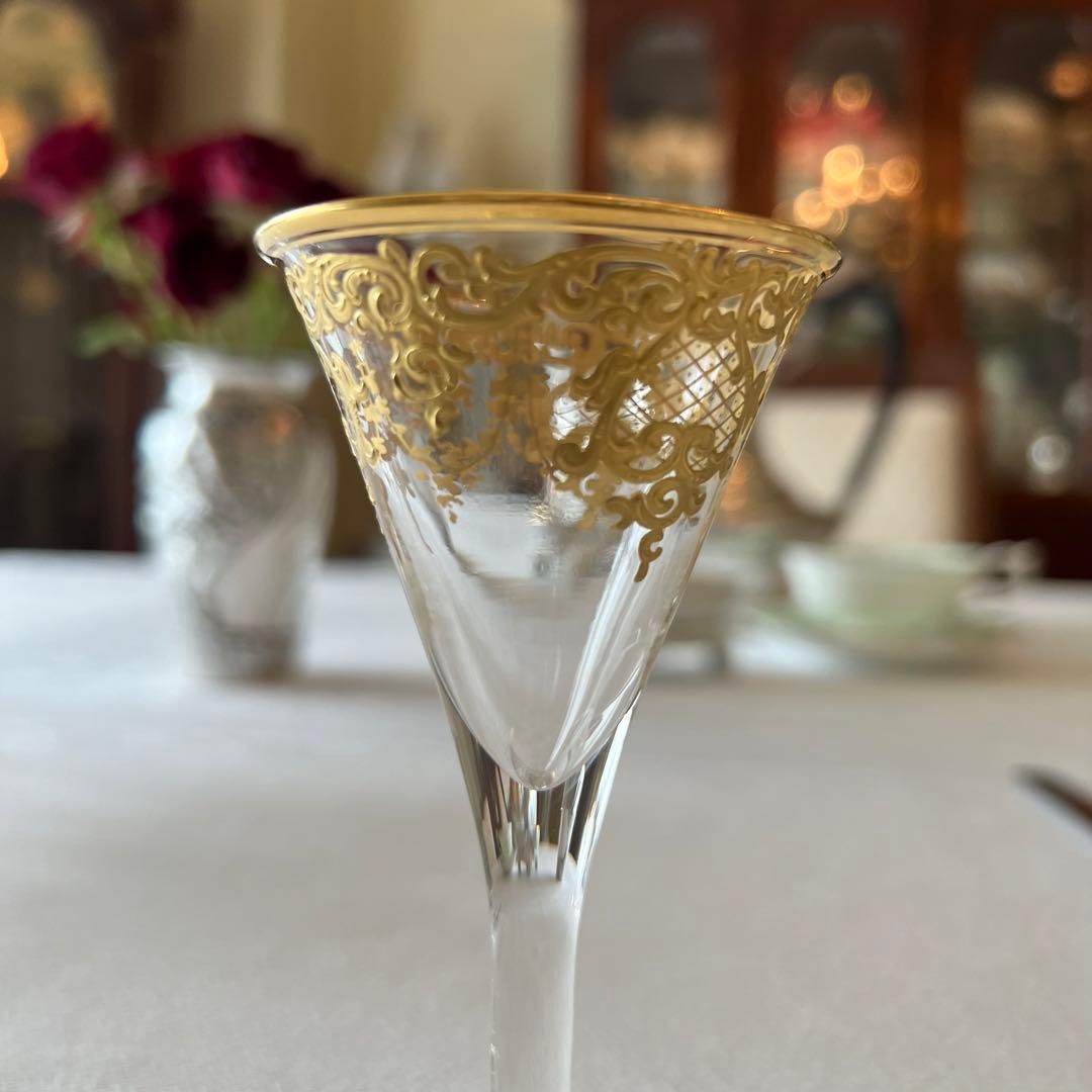 R様　ご売約　モーゼル　金彩金盛　クリスタル　ロカイユ　リキュールグラス　2客