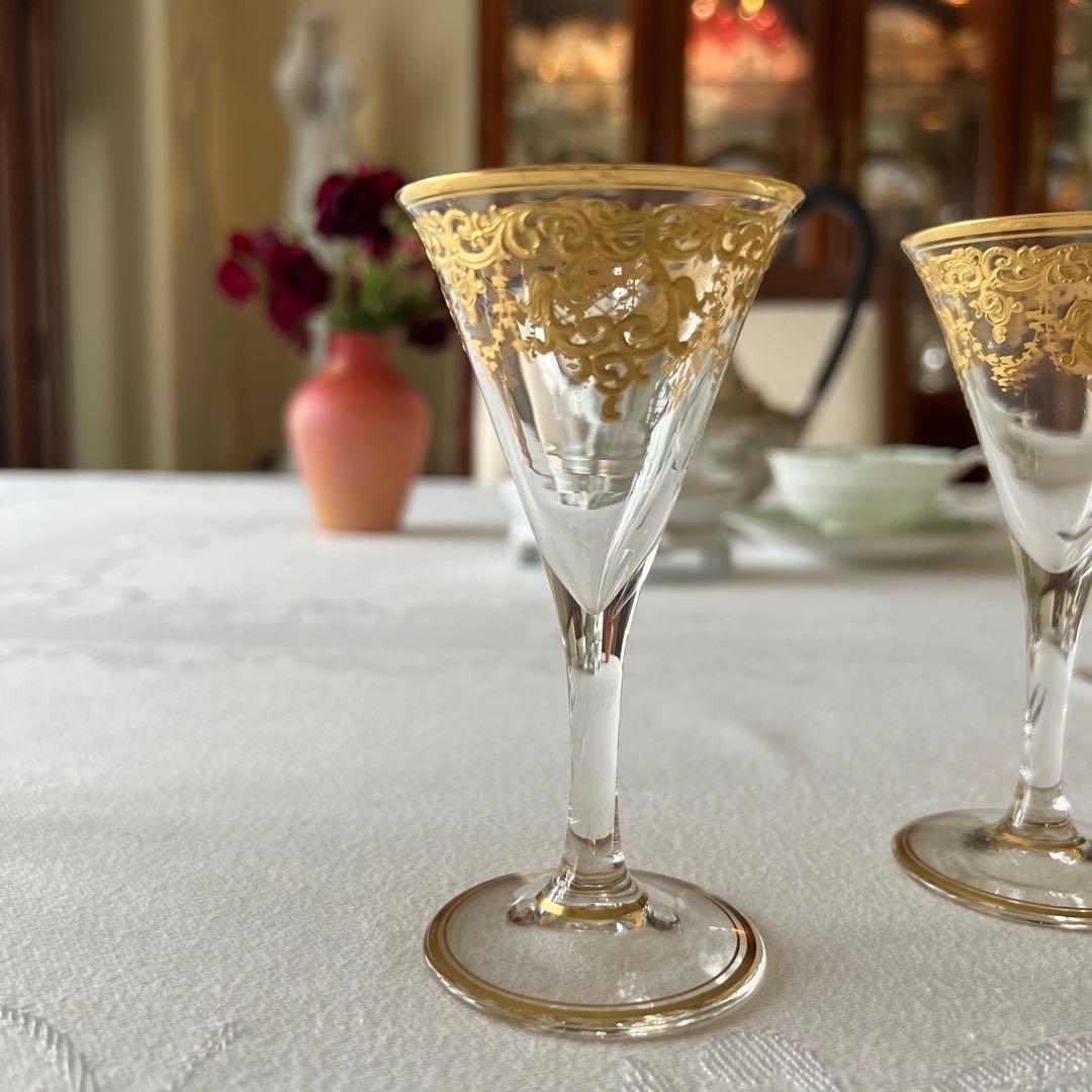 R様　ご売約　モーゼル　金彩金盛　クリスタル　ロカイユ　リキュールグラス　2客