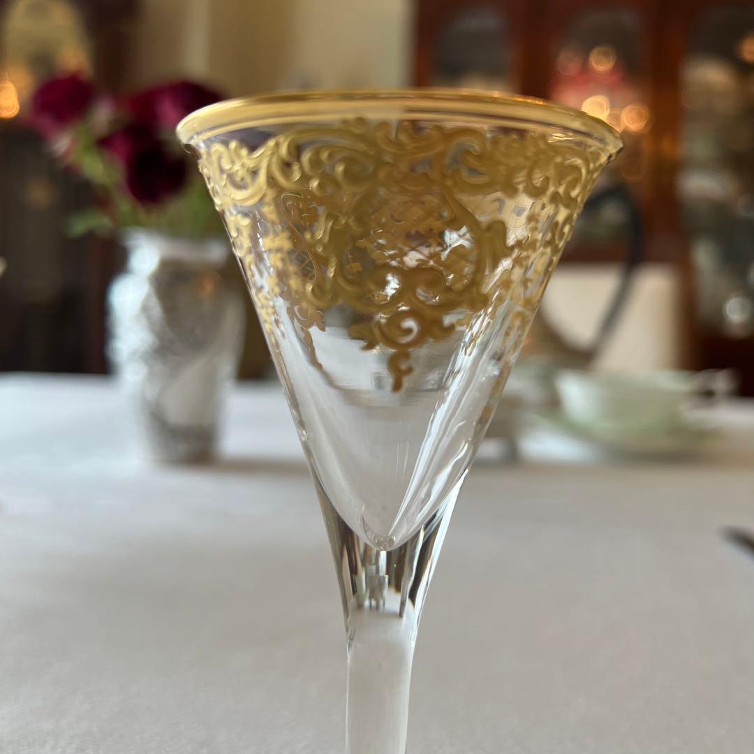 R様　ご売約　モーゼル　金彩金盛　クリスタル　ロカイユ　リキュールグラス　2客