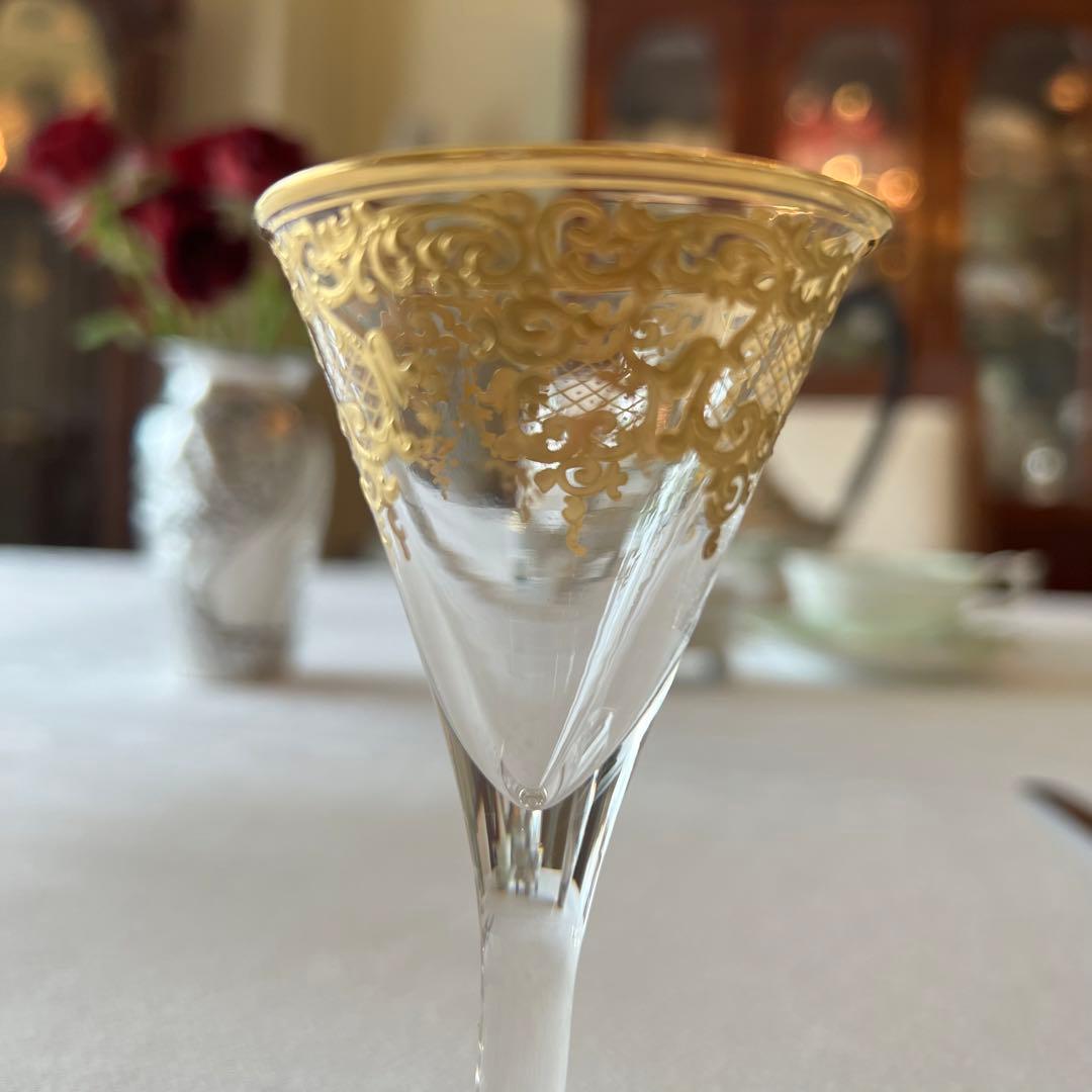 R様　ご売約　モーゼル　金彩金盛　クリスタル　ロカイユ　リキュールグラス　2客