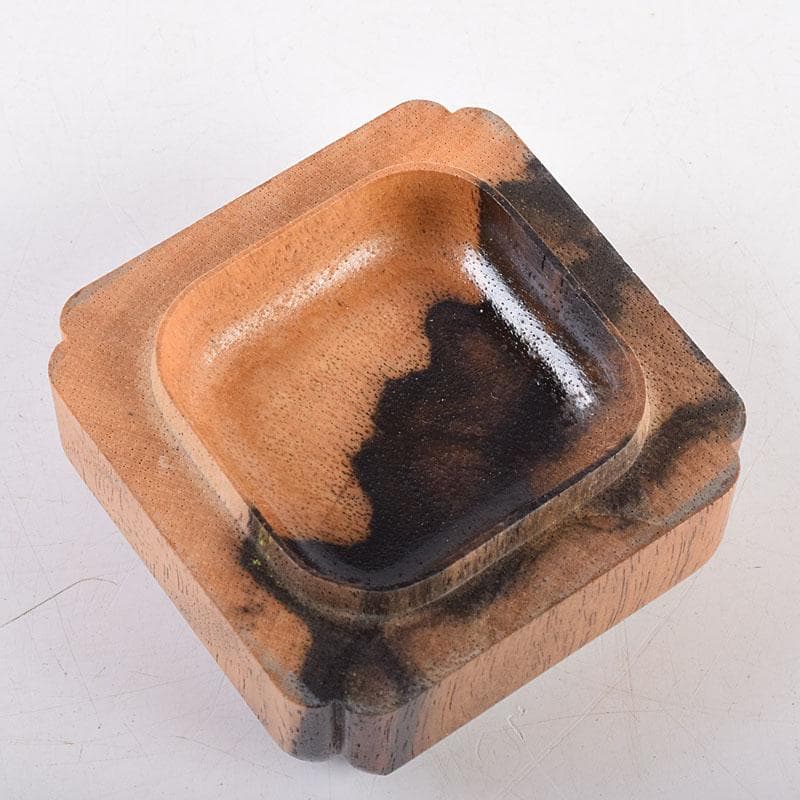 茶道具　中村宗悦作　草花蒔絵　黒柿角香合　共箱　V　8432