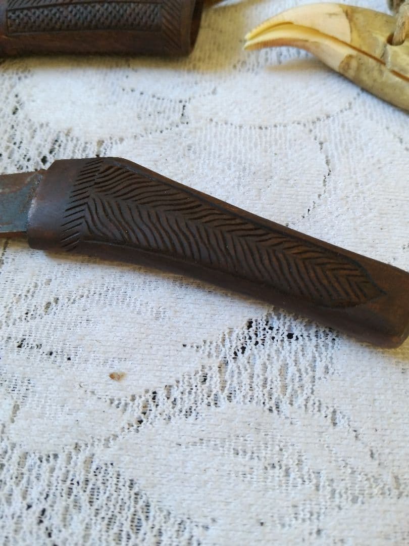 アイヌ マキリ アイヌ彫り 鯨歯下げ 根付け 時代物
