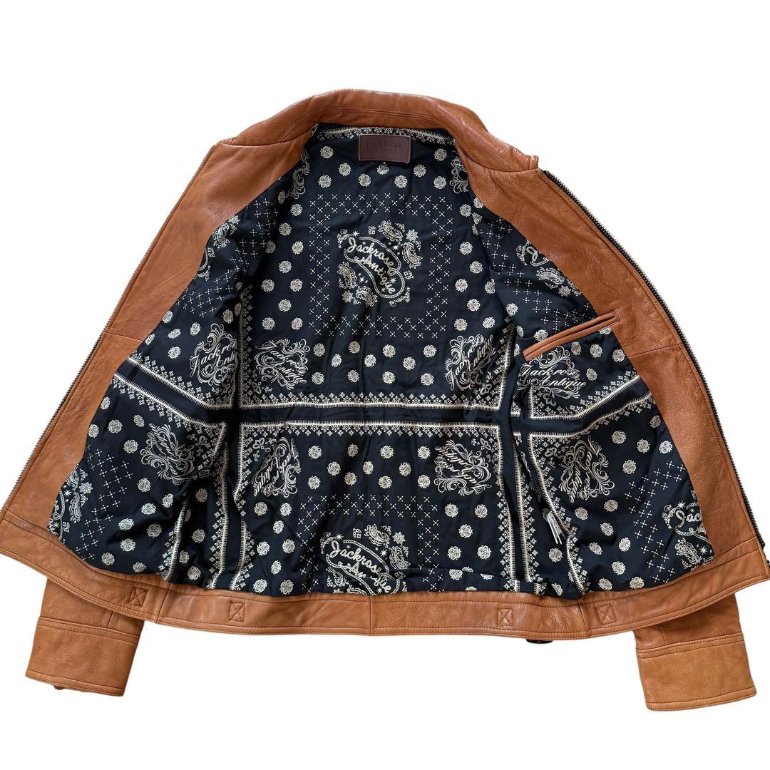 【希少XXL】ジャックローズ 裏地総柄 シングルライダースジャケット 山羊革