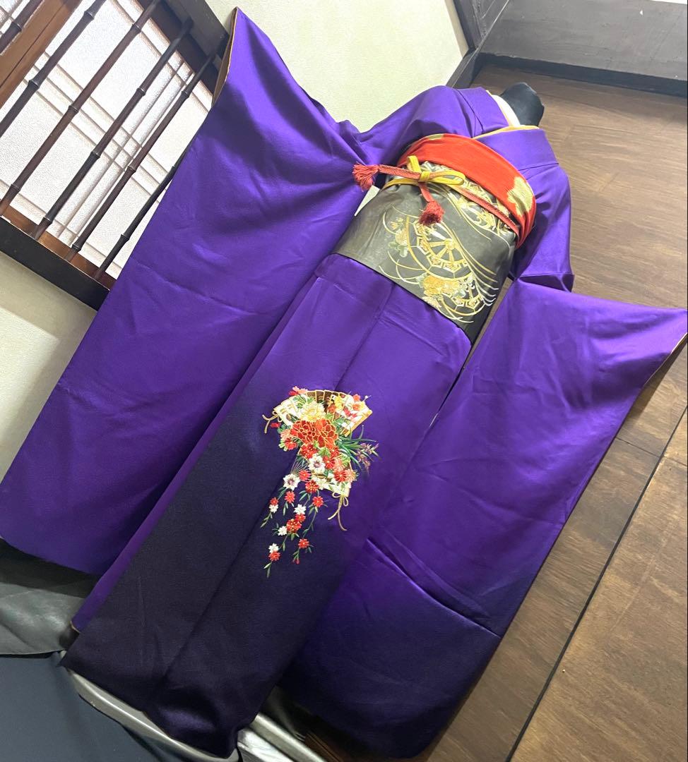 振袖フルセット6点Mサイズ正絹京友禅扇子銀駒刺繍