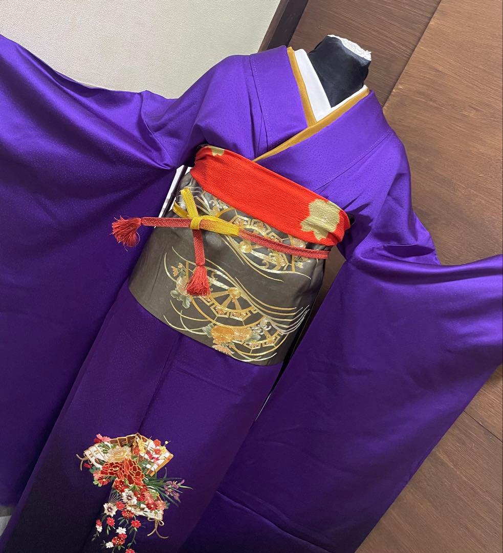 振袖フルセット6点Mサイズ正絹京友禅扇子銀駒刺繍