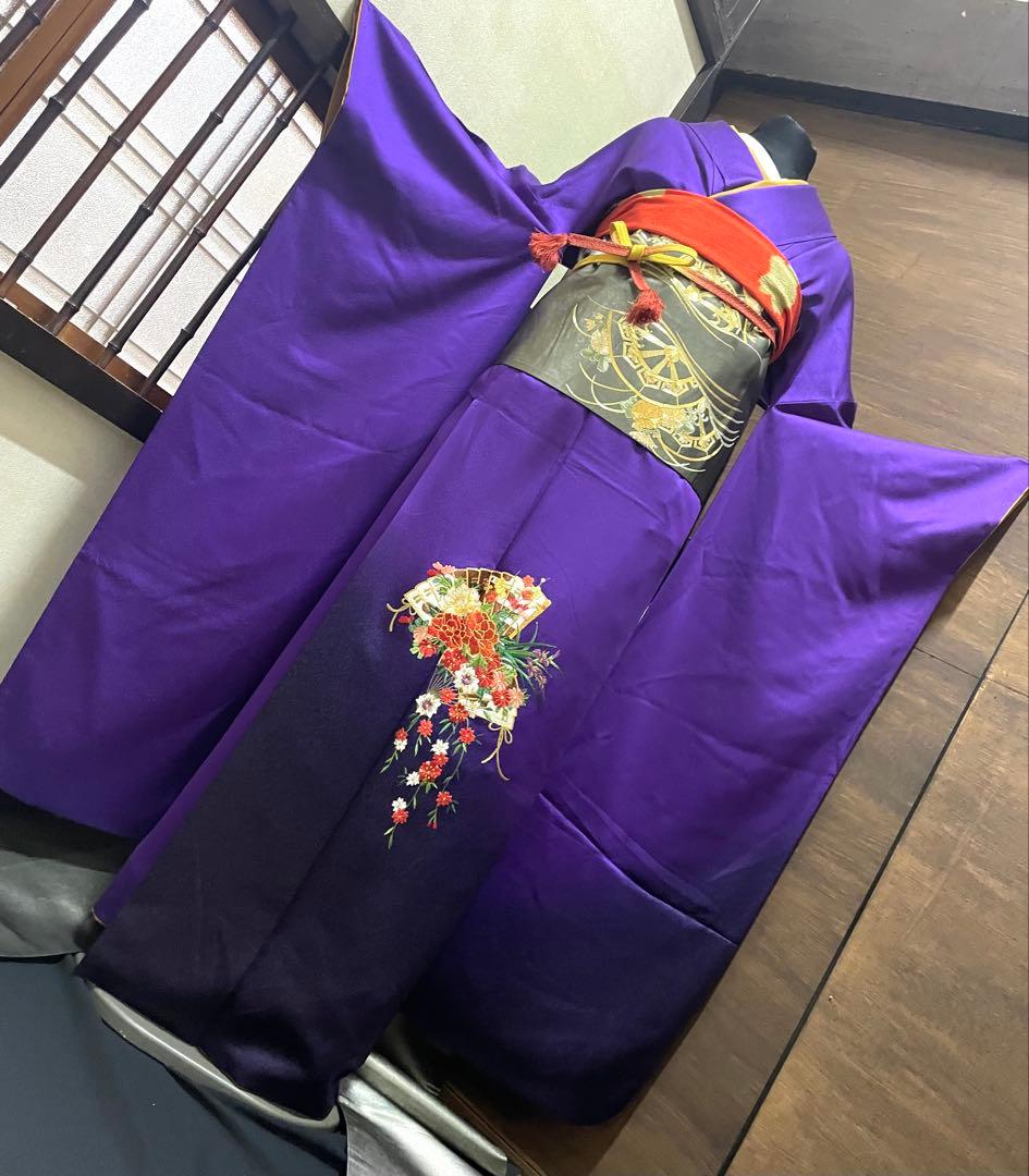 振袖フルセット6点Mサイズ正絹京友禅扇子銀駒刺繍