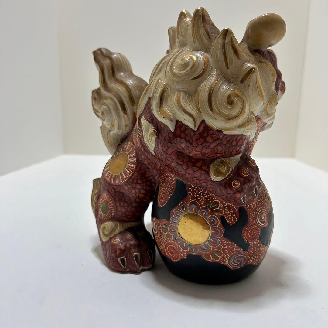 九谷焼 獅子 盛 6.5号 赤絵 金彩 置物 風水 幸運 九谷焼