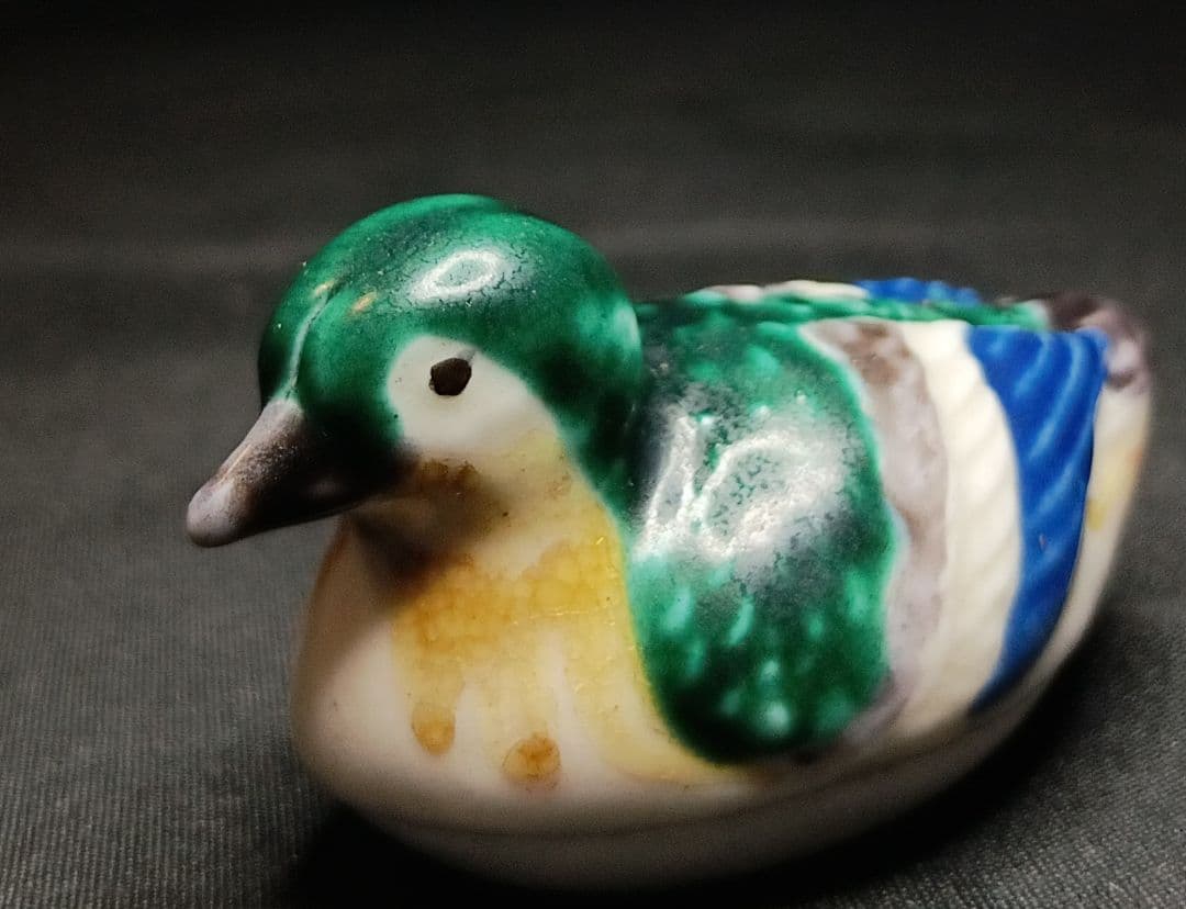 九谷焼　おしどり　香合　桐箱有　本体に花押有