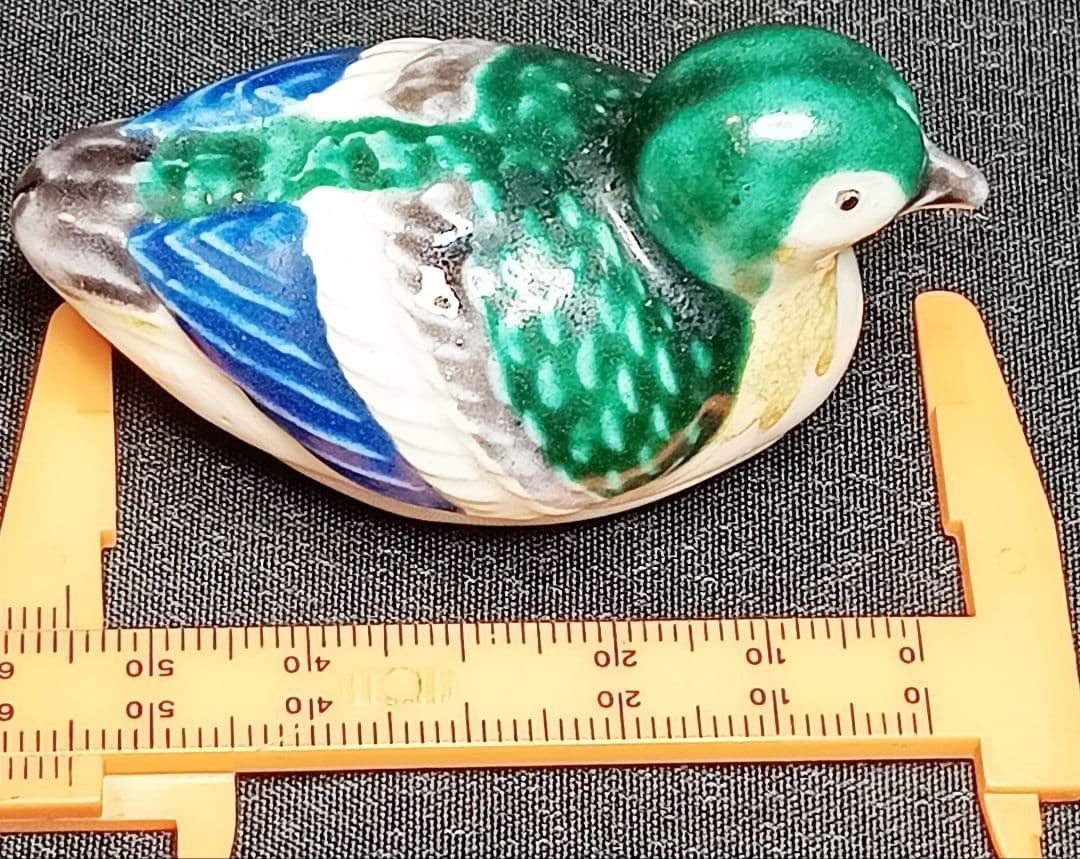 九谷焼　おしどり　香合　桐箱有　本体に花押有