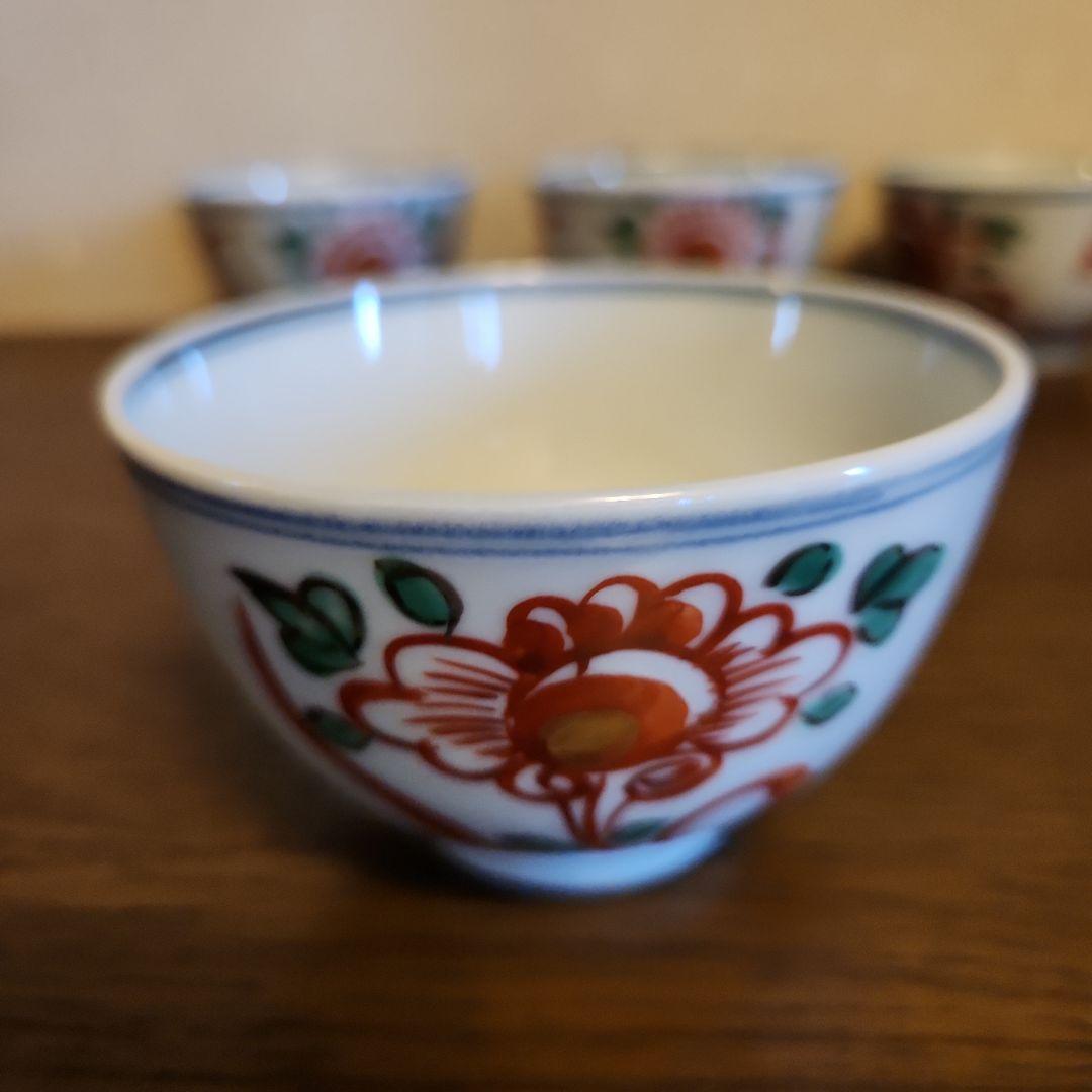 九谷焼　須田菁華造　呉須赤絵　　汲み出し茶碗　5客　共箱　希少品