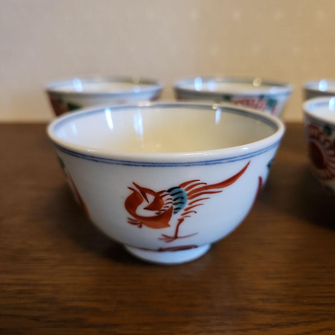 九谷焼　須田菁華造　呉須赤絵　　汲み出し茶碗　5客　共箱　希少品