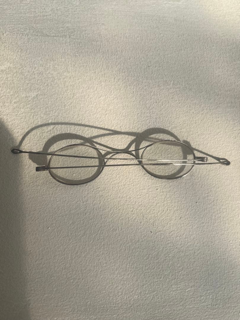 フランス　アンティーク　オーバル型　丸メガネ　Xブリッジ　おまけケース