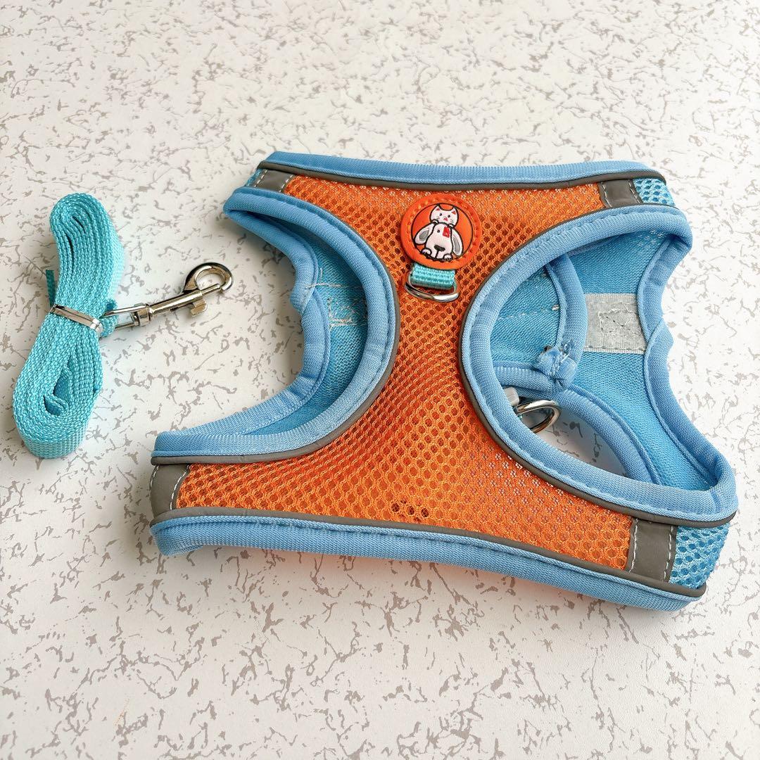 猫用メッシュハーネス Lサイズ 青オレンジ