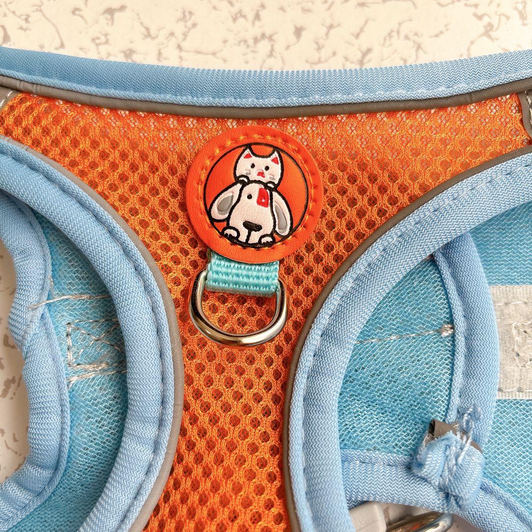 猫用メッシュハーネス Lサイズ 青オレンジ