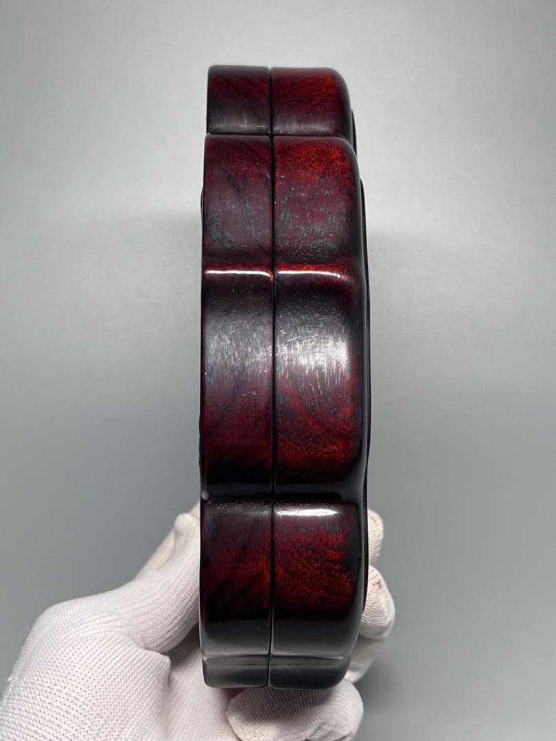 木製　小物入れ　紫檀　硯箱　香合　浮彫　神獣紋　極細工　文房具　中国美術　美品