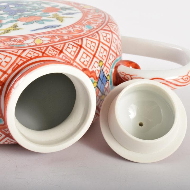 平安　渓仙造　扁壷色絵花鳥図　水注　共箱　M　R5047