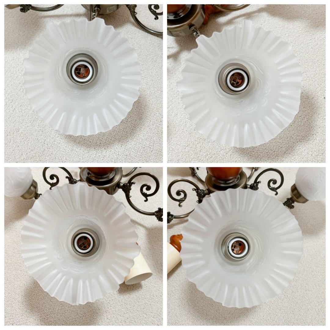●美品●アンティーク　フリルシェード　すずらん型　豪華5灯シャンデリア【キシマ】