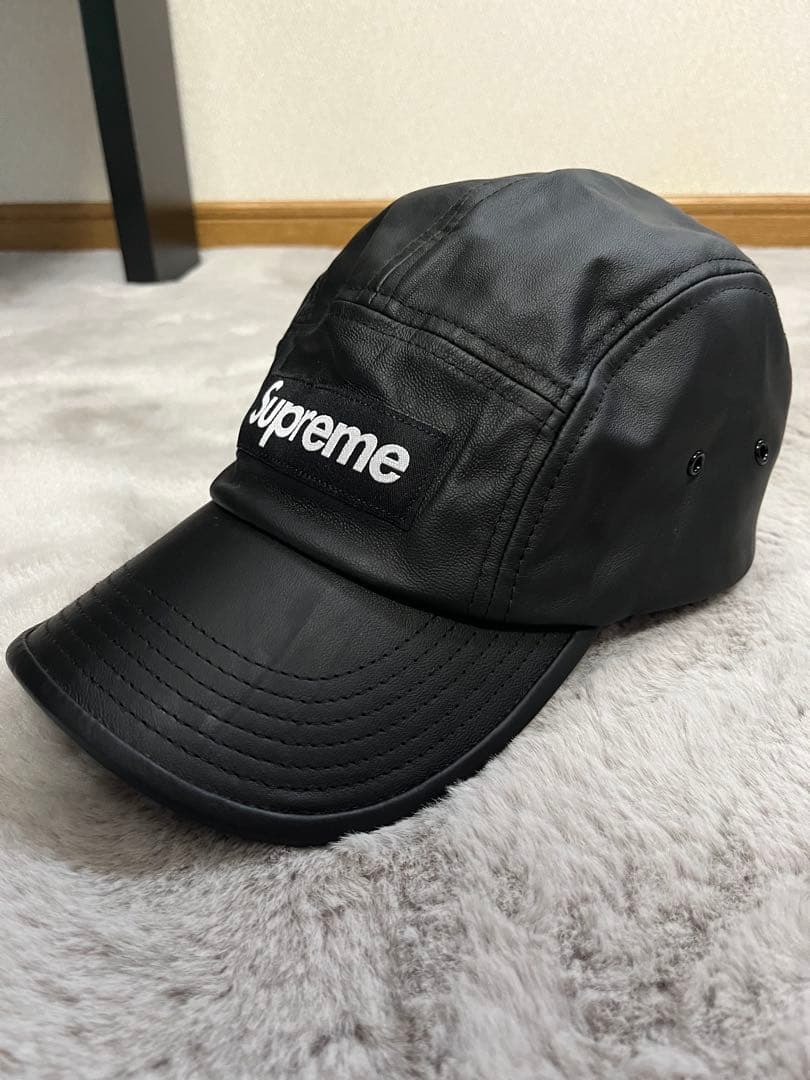 【mu様】Supreme ブラック レザー ベースボールキャップ