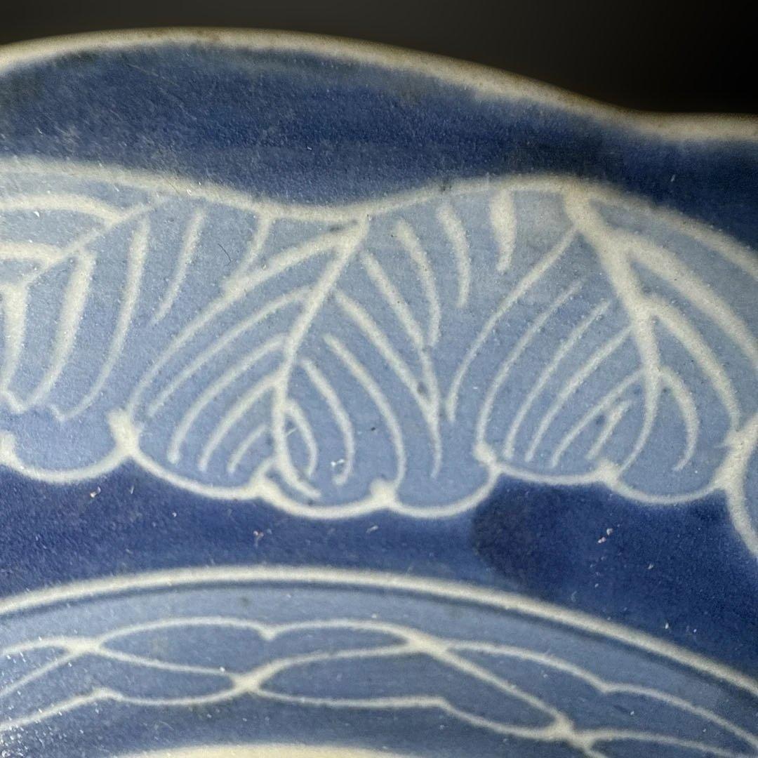 江戸後期　古伊万里　墨弾き　染付　松竹梅　瓢箪文様　5枚　23.3cm　雰囲気◎