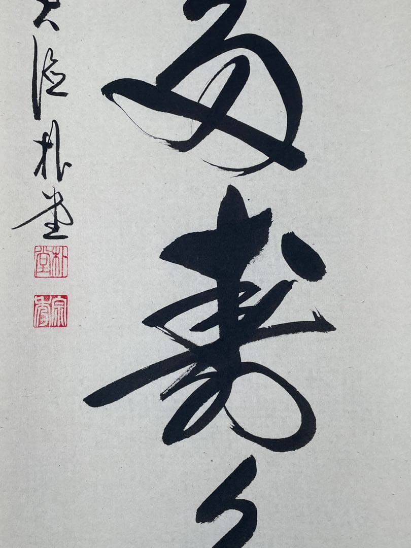 【茶道具】茶掛　大徳寺福衆院　佐藤朴堂　『青松多寿色』 一行書　共箱　美品