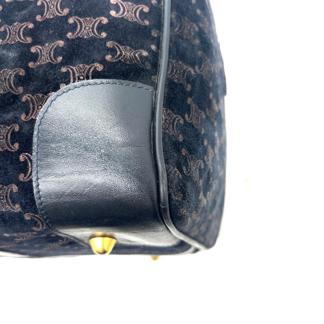 【美品】セリーヌ ボストンバッグ マカダム柄 ロゴプレート 金馬車