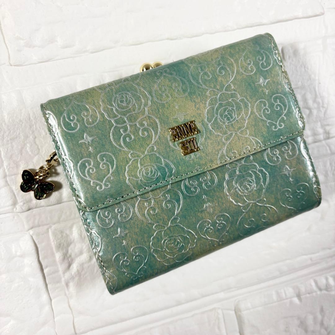 【未使用】ANNA SUI アナスイ　ローズハート がま口二つ折り財布 ミント