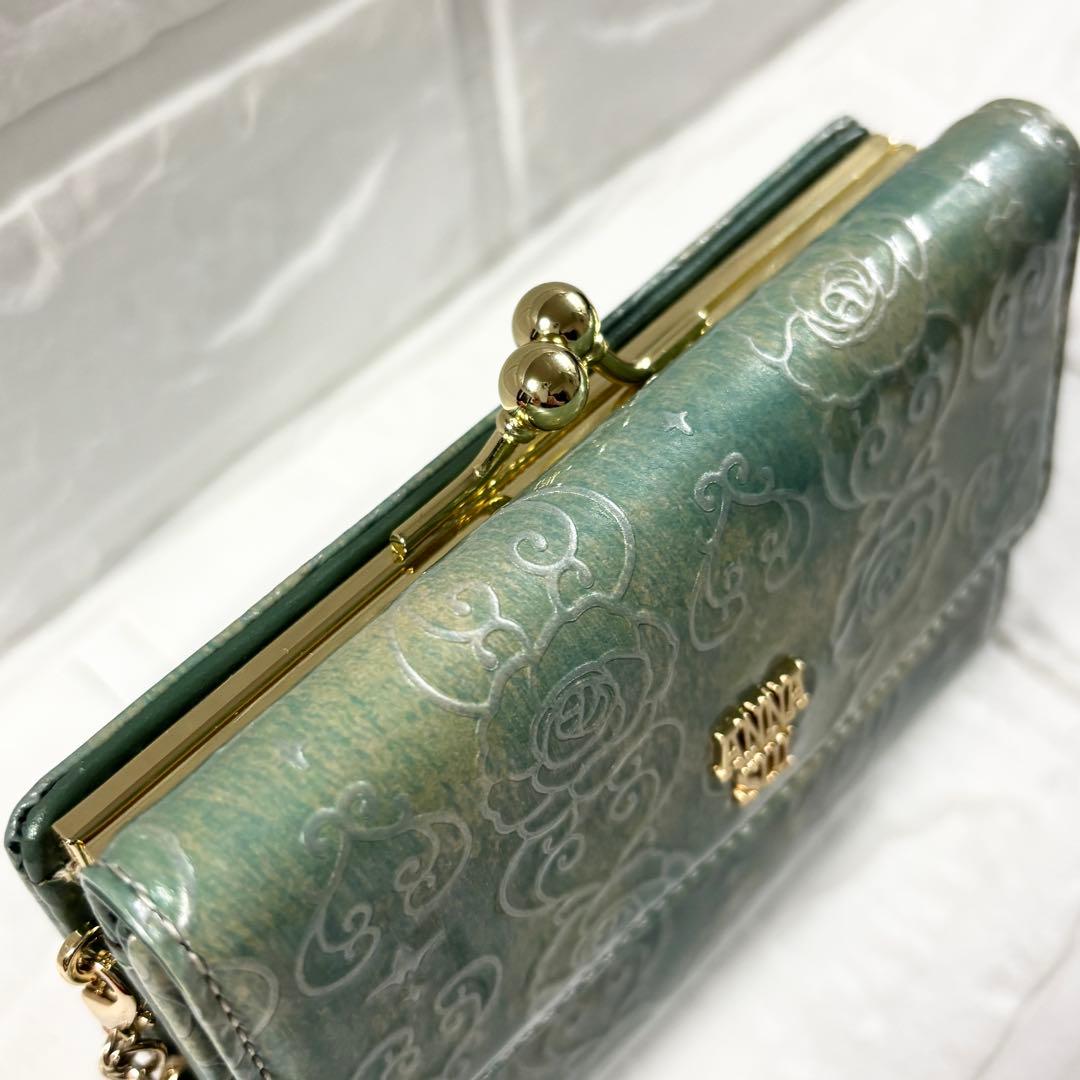 【未使用】ANNA SUI アナスイ　ローズハート がま口二つ折り財布 ミント