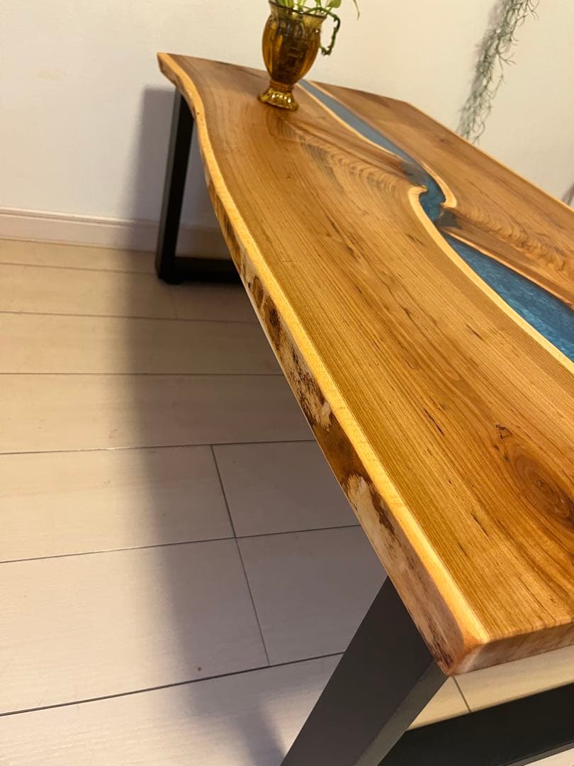 レジンテーブル　リバーテーブル　桜の木　ローテーブル アイアンテーブル