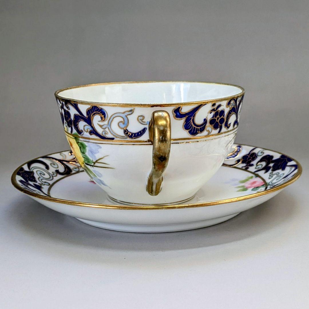 オールドノリタケ銘品!! 金彩藍帯薔薇図紋　キャビネットカップ＆ソーサー