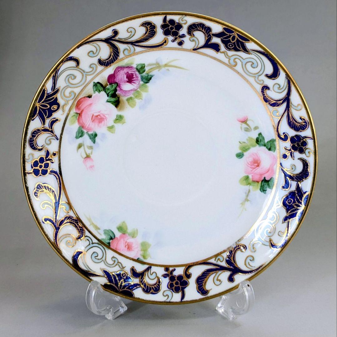 オールドノリタケ銘品!! 金彩藍帯薔薇図紋　キャビネットカップ＆ソーサー