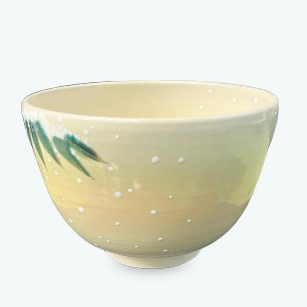 茶碗　色絵 雀に雪竹　加藤起楽　抹茶茶碗　茶道具
