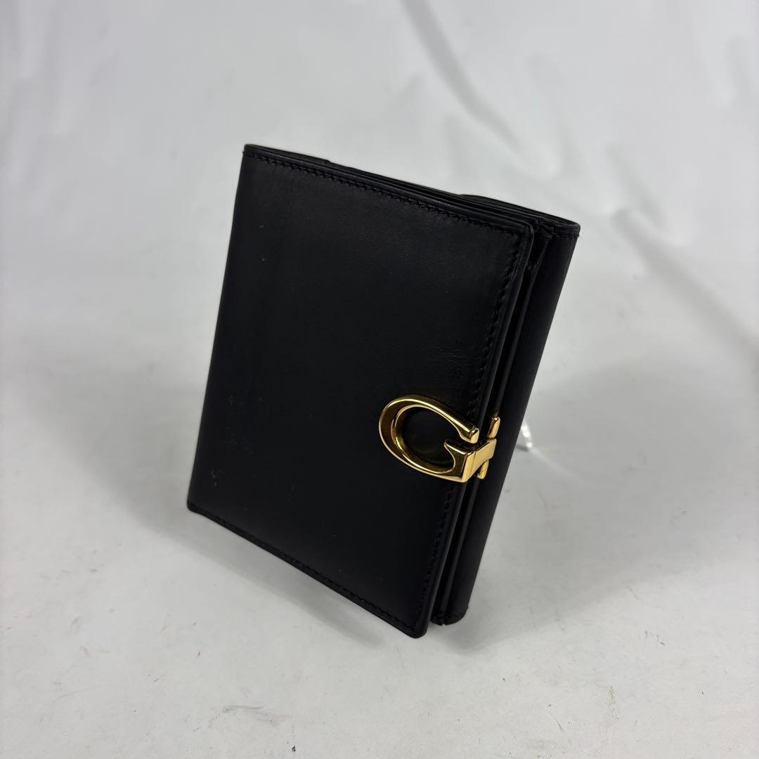 美品　GUCCI　グッチ　二つ折り財布　G金具　レザー　ブラック　レッド