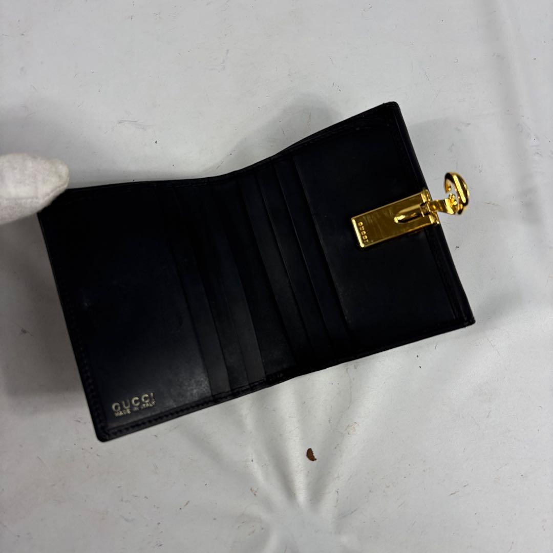 美品　GUCCI　グッチ　二つ折り財布　G金具　レザー　ブラック　レッド