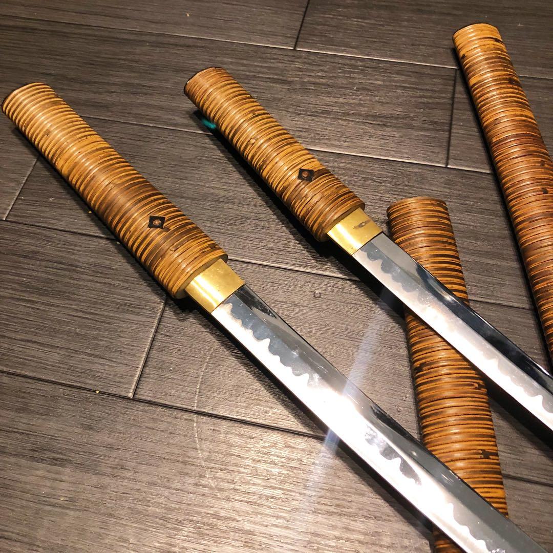 高級模造刀　 藤巻き　竹拵え　大小2本セット 太刀　脇差