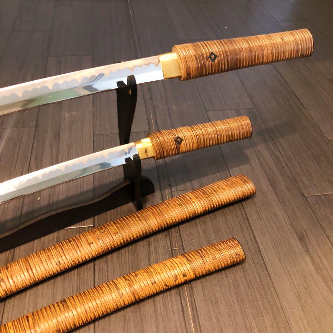 高級模造刀　 藤巻き　竹拵え　大小2本セット 太刀　脇差