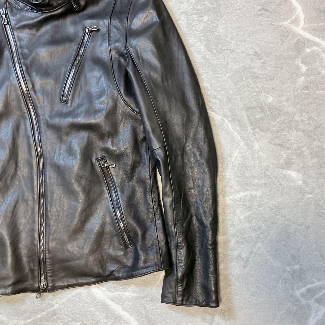 SHELLAC ラムレザー シングルライダース セミダブル レザージャケット L