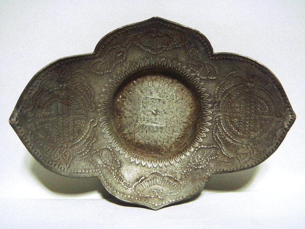 624『中国美術 古錫 十字紋 茶托 ５枚』/骨董品 古美術 古玩 アンティーク