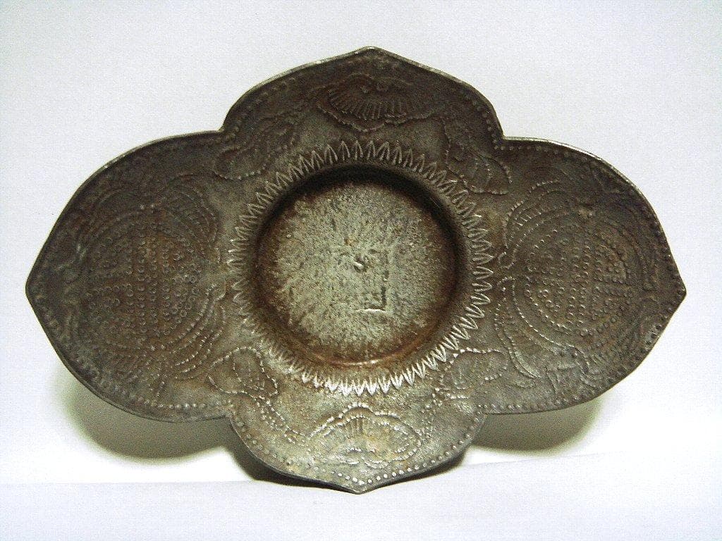 624『中国美術 古錫 十字紋 茶托 ５枚』/骨董品 古美術 古玩 アンティーク