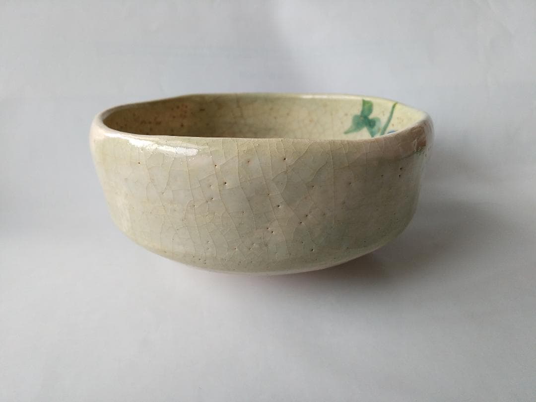 楽焼 馬盥茶碗 楽入窯 吉村楽入 作 朝顔ノ画 共箱 共布 茶道具 抹茶碗 美品