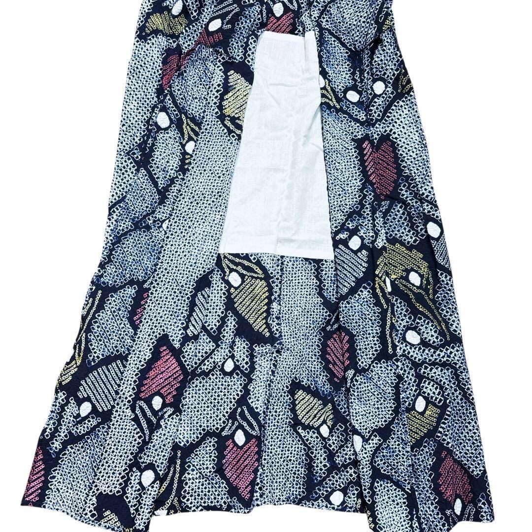 A84夏着物　浴衣　有松鳴海絞り 高級浴衣 花 綿　美品