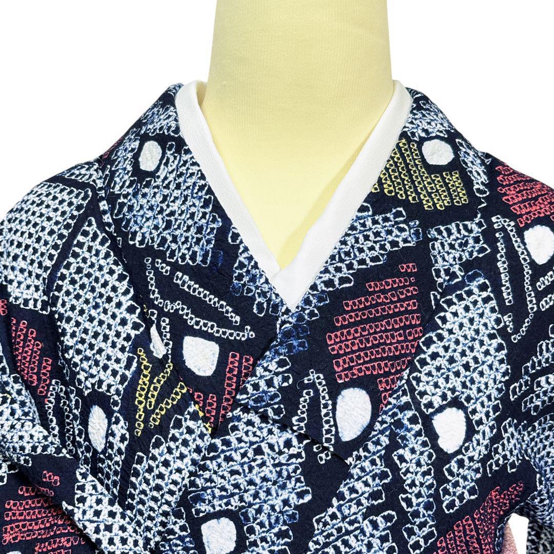 A84夏着物　浴衣　有松鳴海絞り 高級浴衣 花 綿　美品