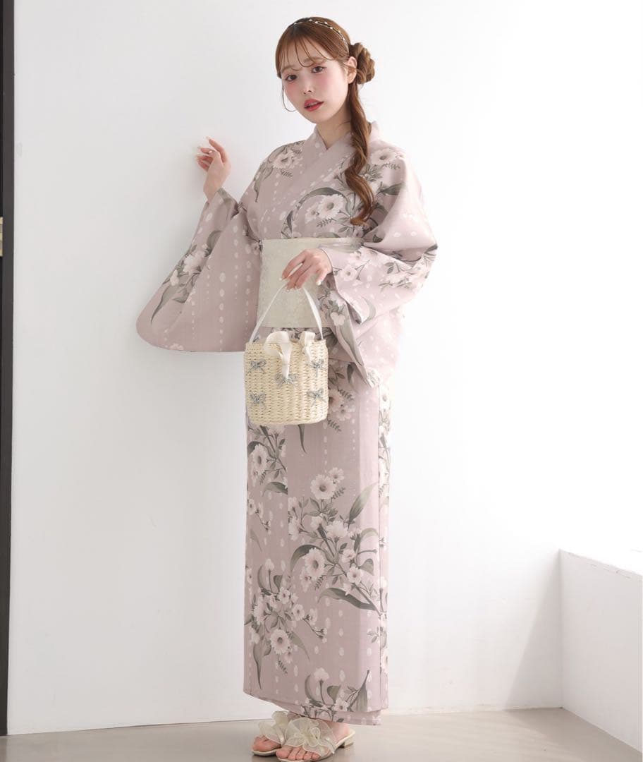 浴衣 セパレート NICE CLAUP ピンク×花柄 白帯