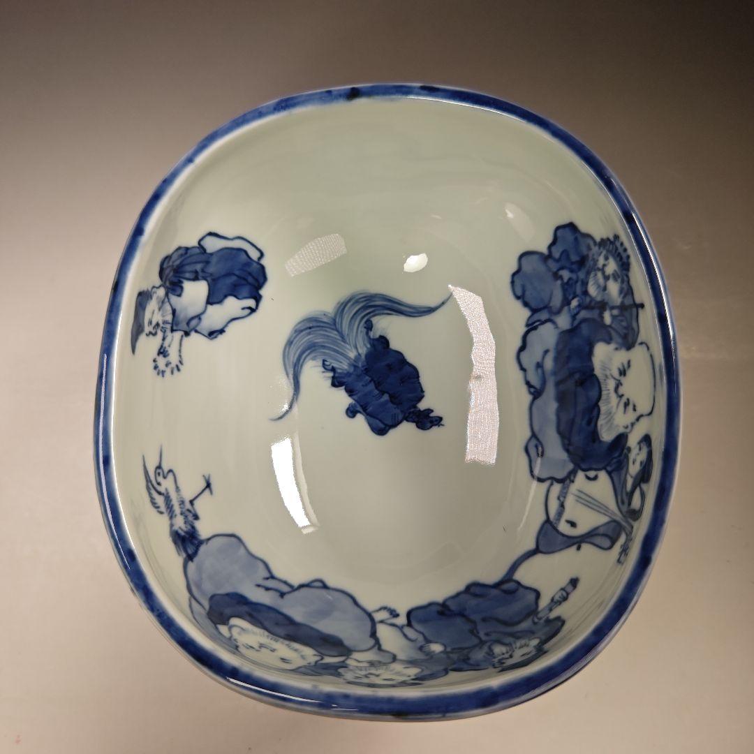 イ586 水指『京都五山窯　林淡幽造』『染付俵七福人　水指　共箱』茶道具