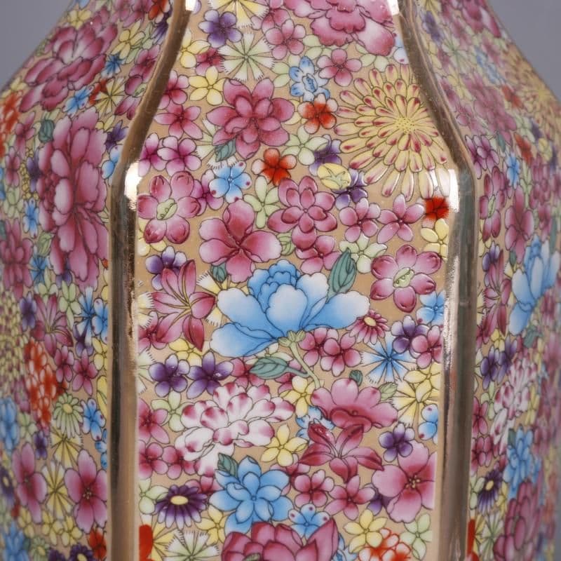 清乾隆琺瑯彩万模様六方挿花器 景徳鎮 陶磁器 装飾品 現代工芸品美術品 置物